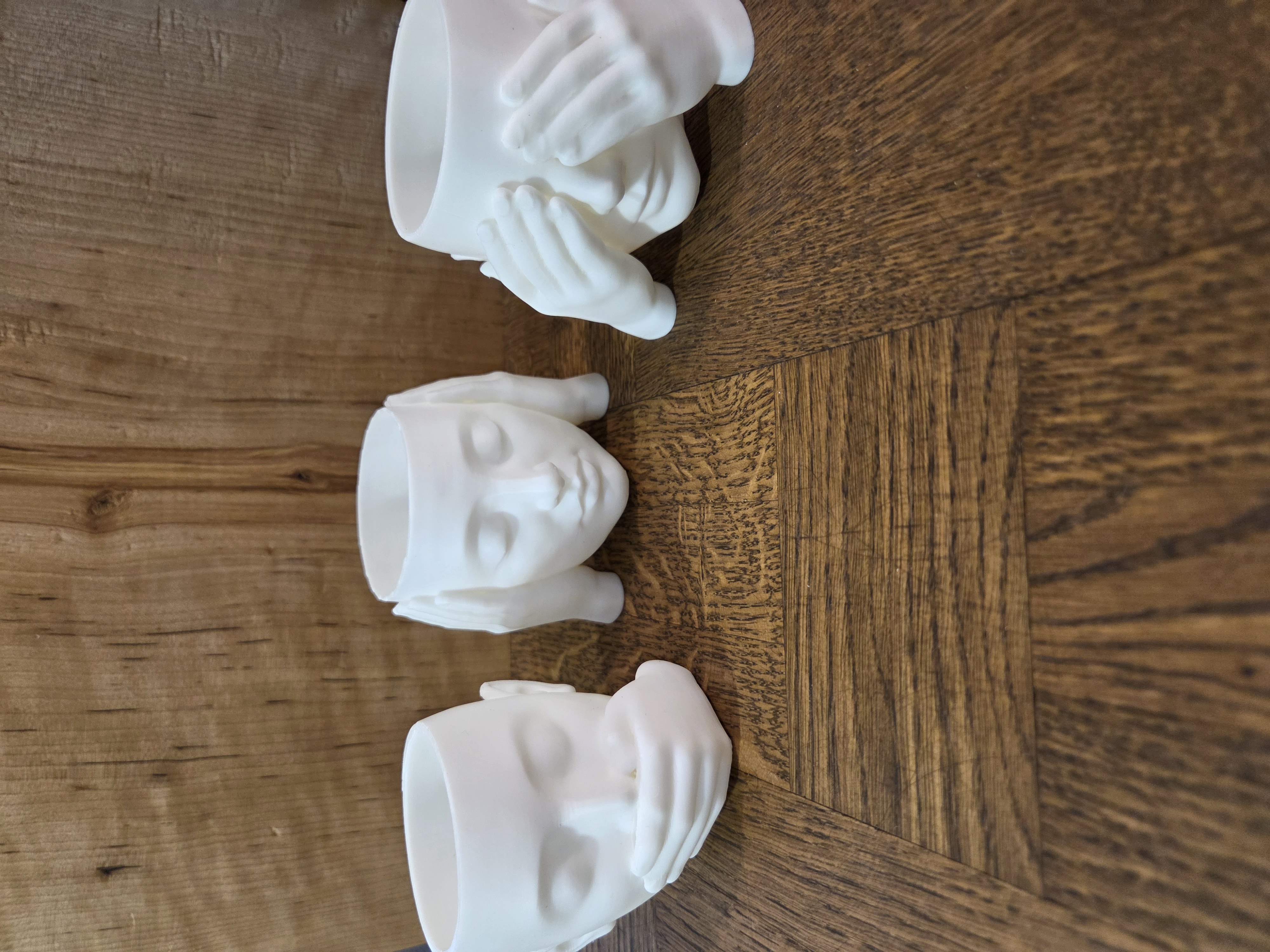 Set med 3 dekorativa minikrukor – Se, höra, tala – 3D-printade